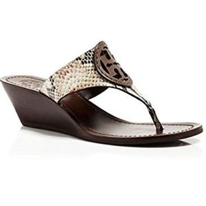 Tory Burch Louisa Snake Embossed Wedge Sandals